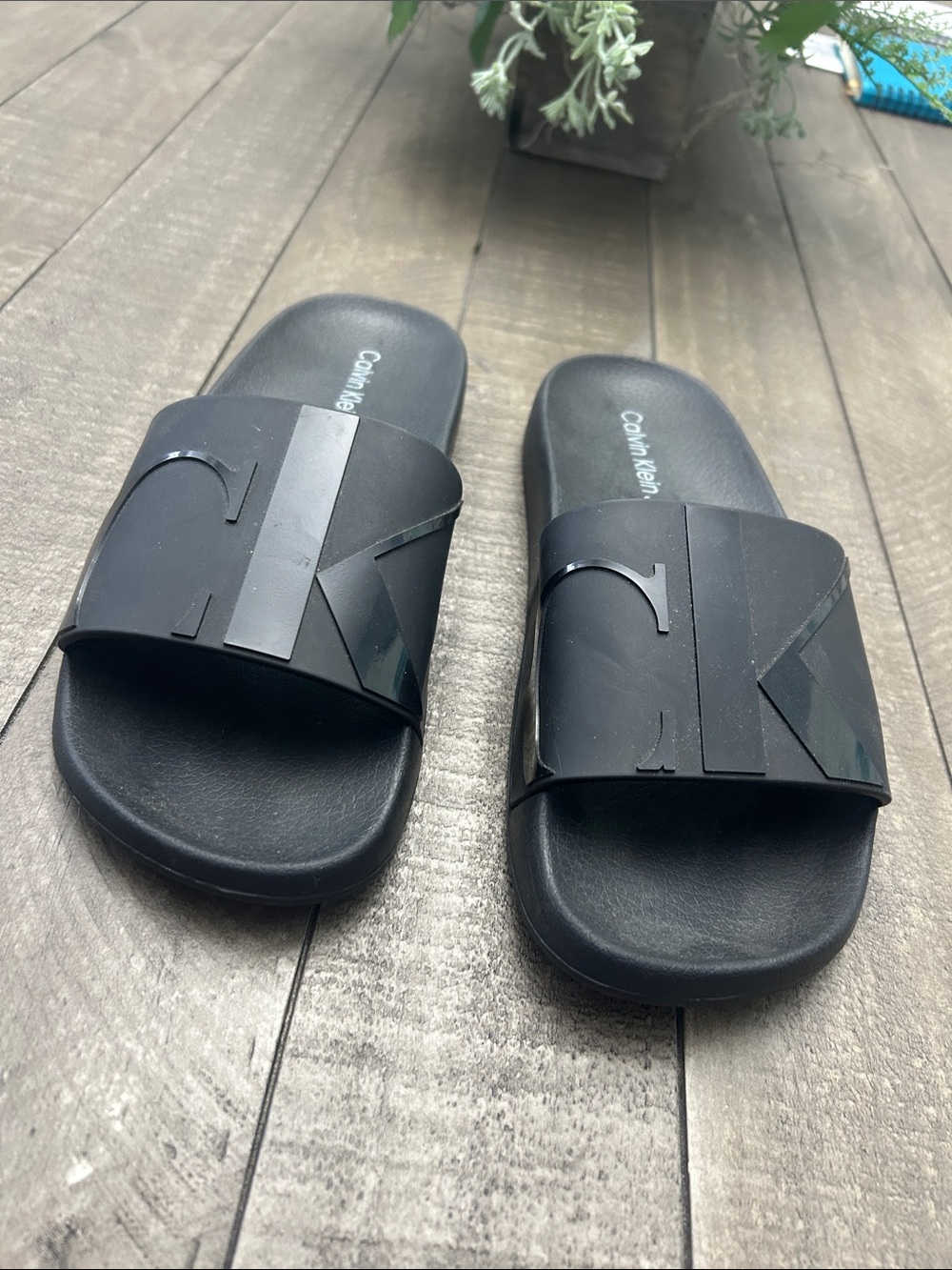 Calvin Klein Matte Black Logo Slide Sandals